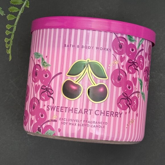 BBW Sweetheart Cherry Bath & Body Works 3 Wick Candle - Picture 4 of 10